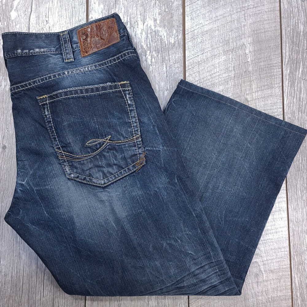 Silver Jeans Zac Mens Size 40x28 Blue Relaxed Fit Straight Leg Contrast Stitch
